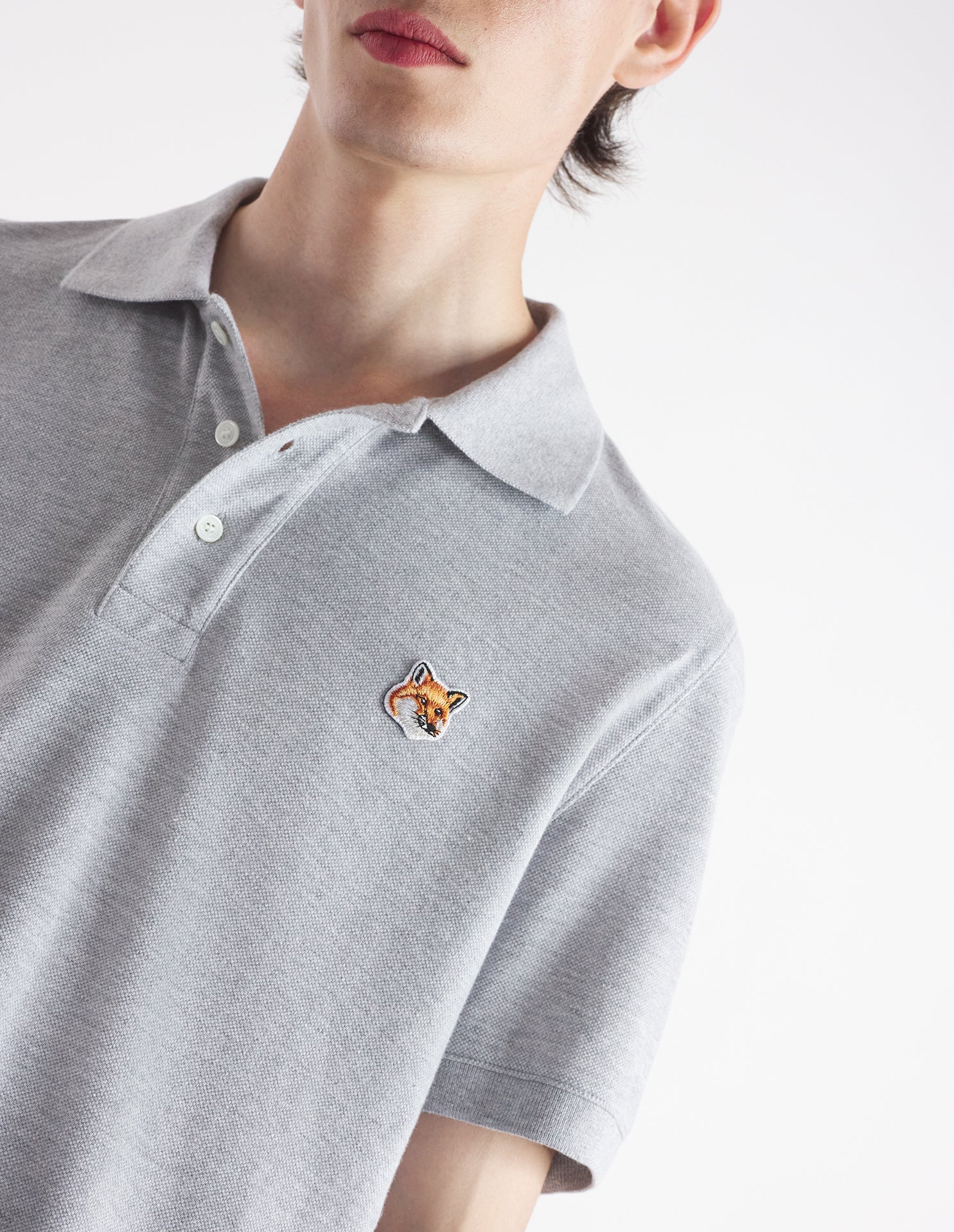 Polo shirt with embroidered Fox head patch - Light Grey Melange