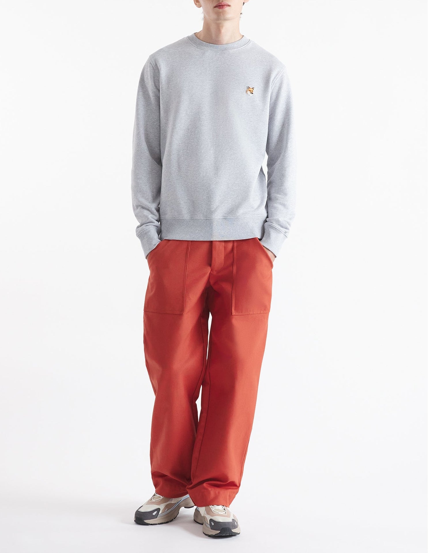 Sweatshirt à col rond avec écusson - Light Grey Melange