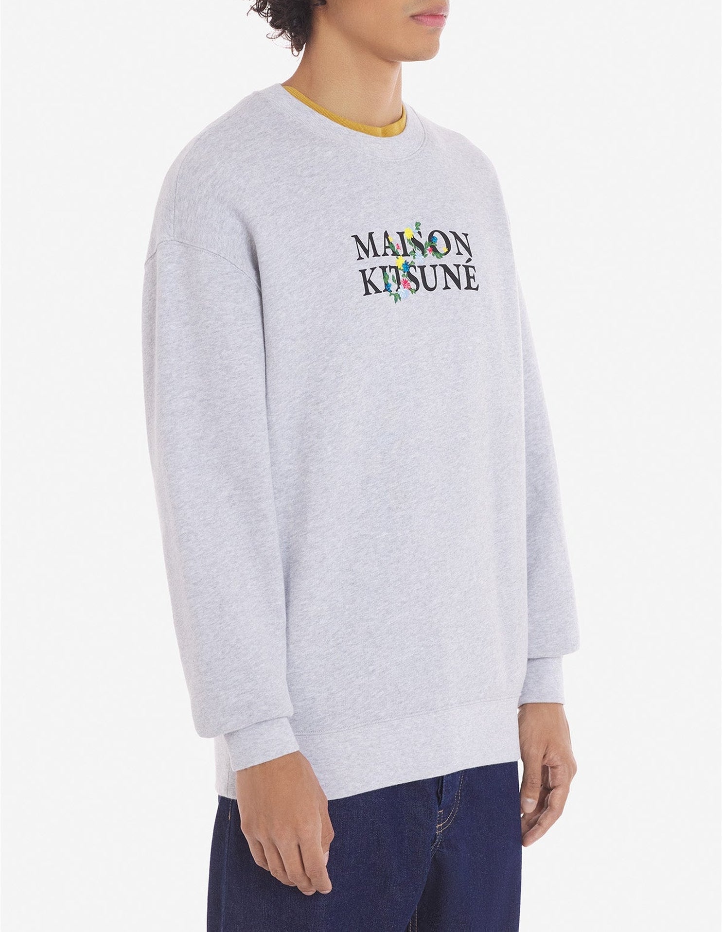 Sweatshirt col rond avec inscription ornée de fleurs - Light Grey Melange