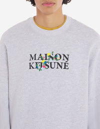 Round-neck sweatshirt with floral print - Light Grey Melange