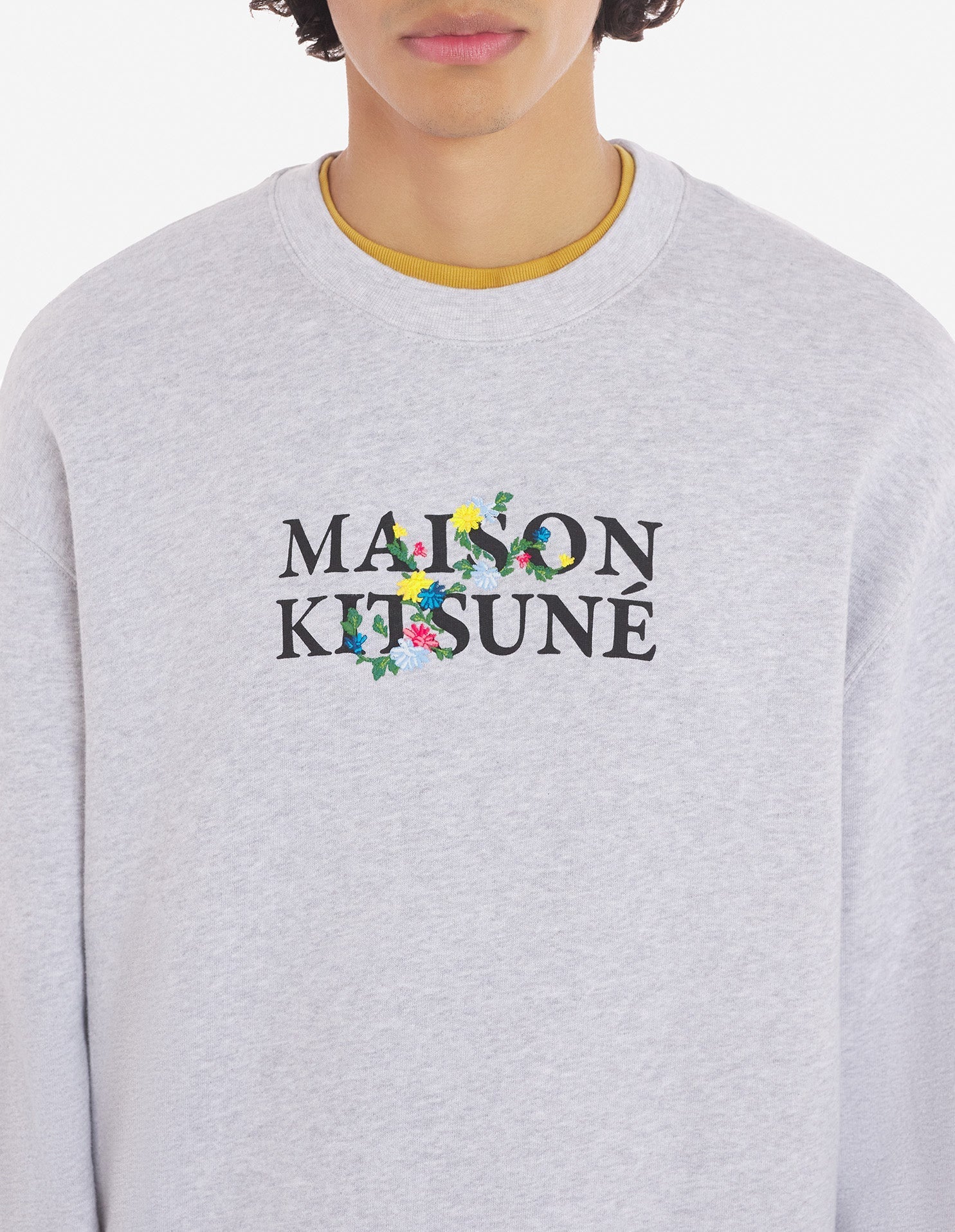 Sweatshirt col rond avec inscription ornée de fleurs - Light Grey Melange