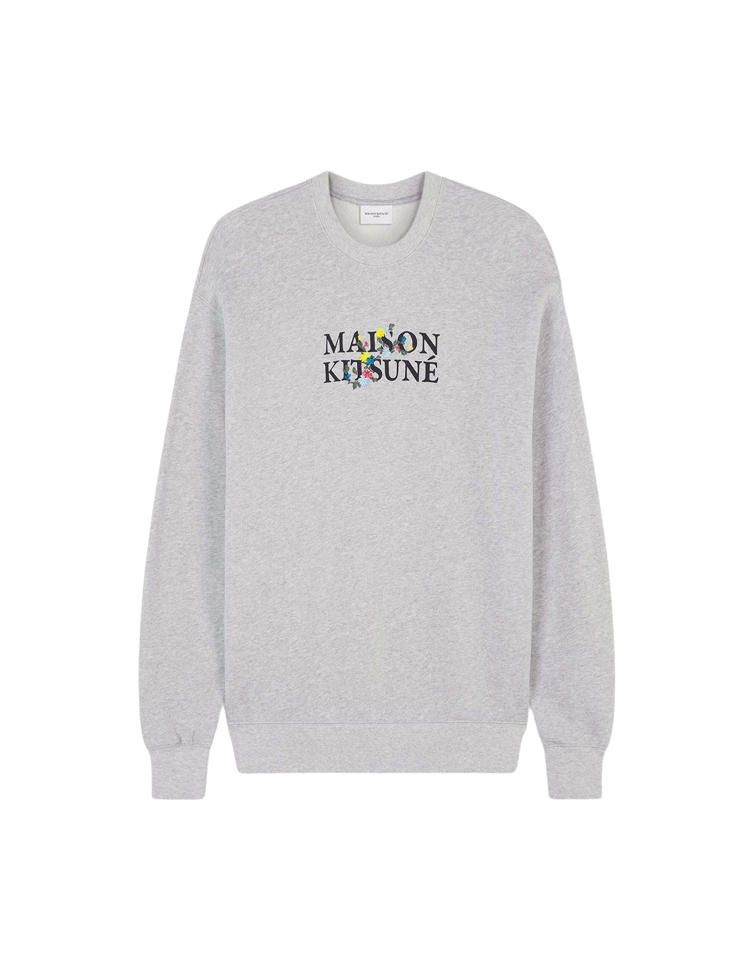 Sweatshirt col rond avec inscription ornée de fleurs - Light Grey Melange