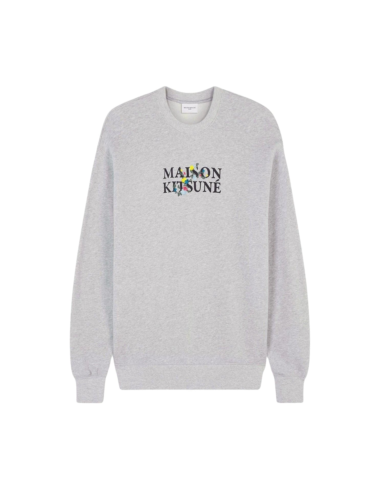 Round-neck sweatshirt with floral print - Light Grey Melange