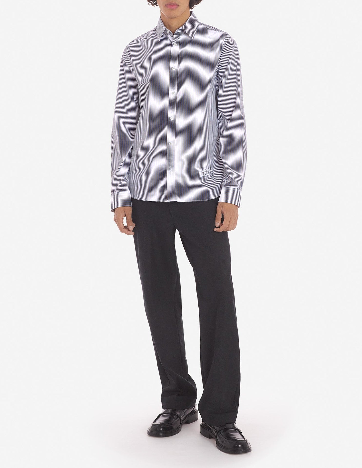 Striped shirt with embroidery - Brown & Blue Stripes