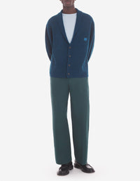 Long-sleeved ribbed cardigan in wool and cashmere - Sapphire