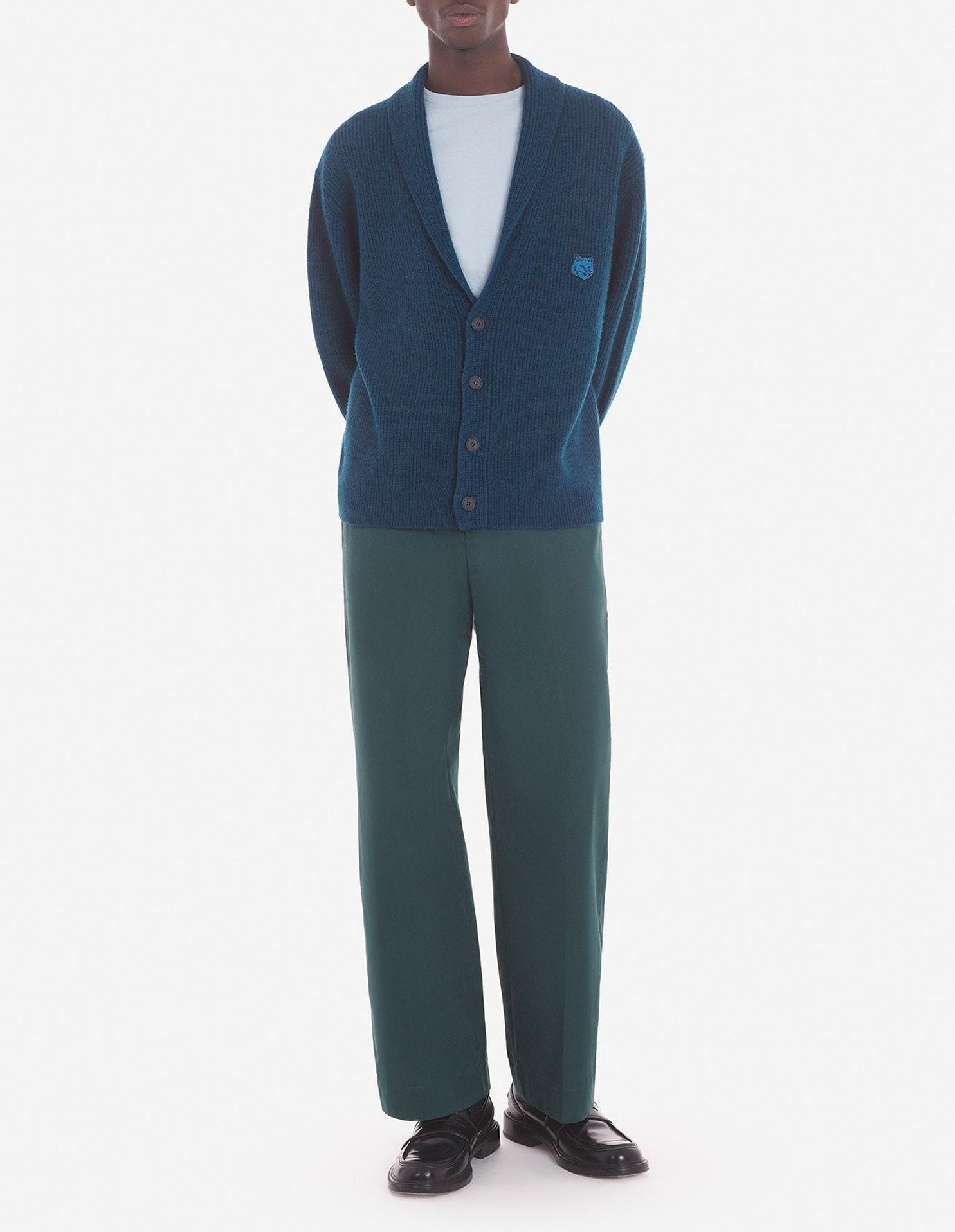 Long-sleeved ribbed cardigan in wool and cashmere - Sapphire