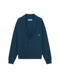 Long-sleeved ribbed cardigan in wool and cashmere - Sapphire