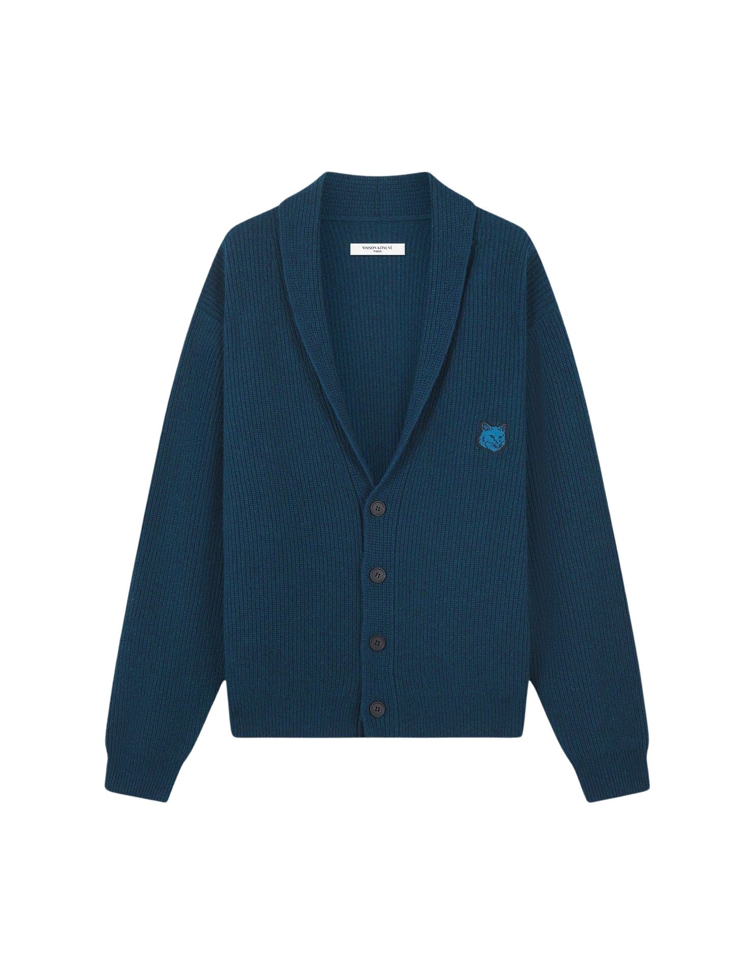 Long-sleeved ribbed cardigan in wool and cashmere - Sapphire