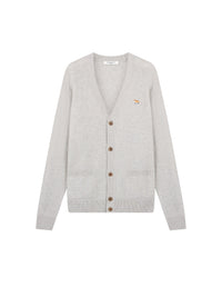 Baby Fox embroidered wool cardigan - Light Grey Melange