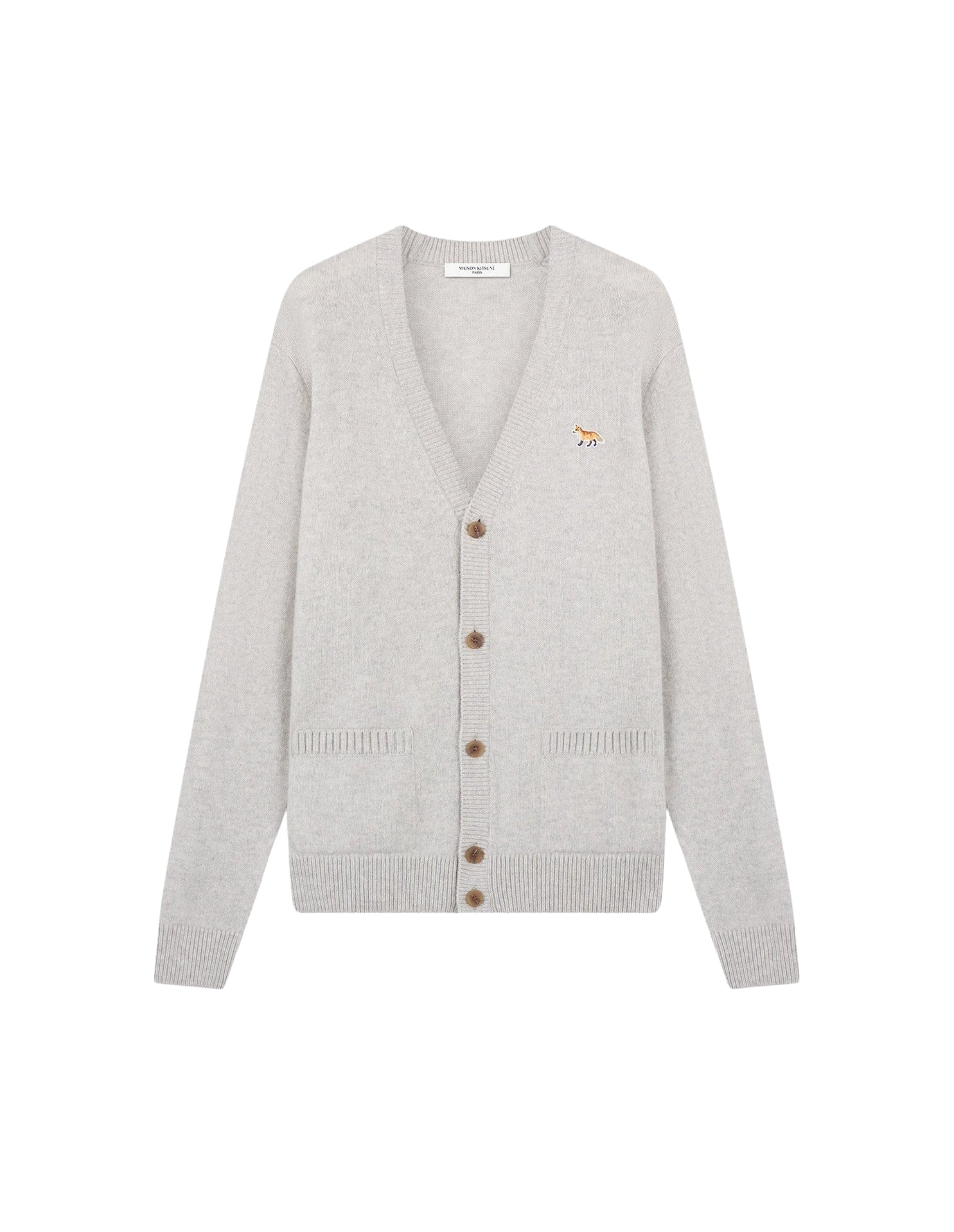Baby Fox embroidered wool cardigan - Light Grey Melange