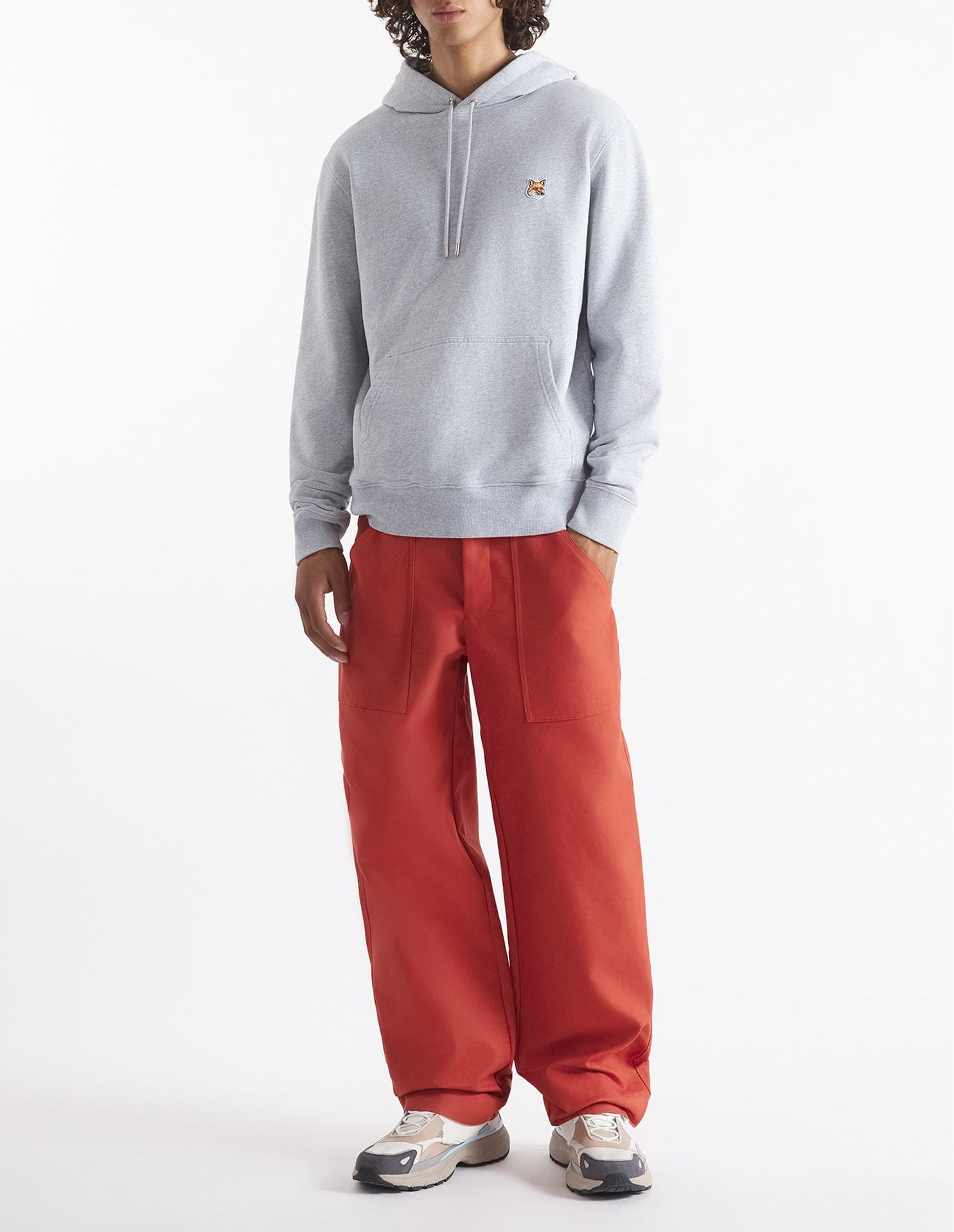 Sweat à capuche Fox avec écusson - Light Grey Melange