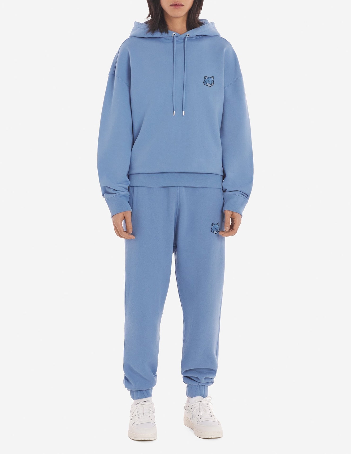 Sweat à capuche Bold Fox Head oversize avec écusson - Hampton Blue