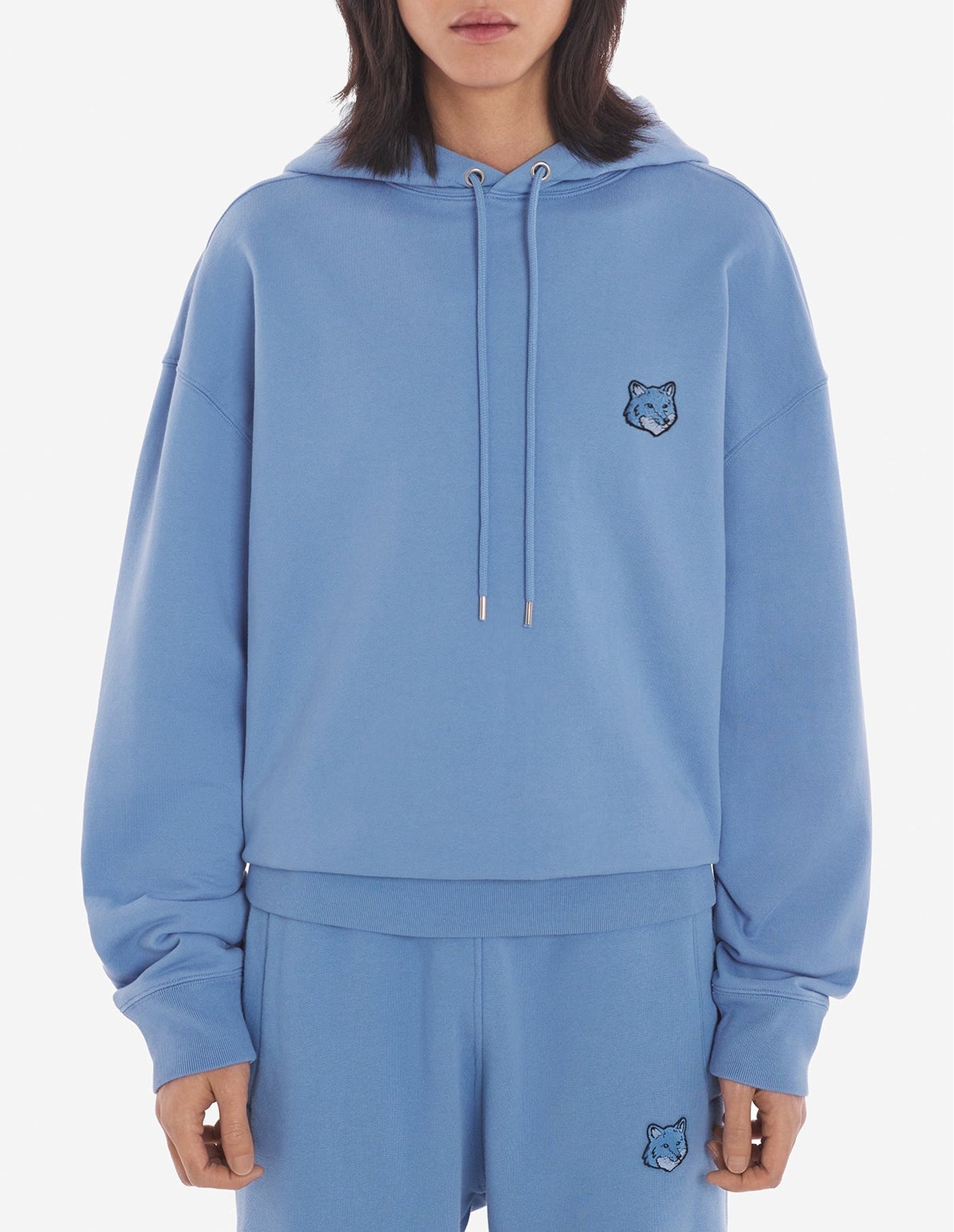 Sweat à capuche Bold Fox Head oversize avec écusson - Hampton Blue