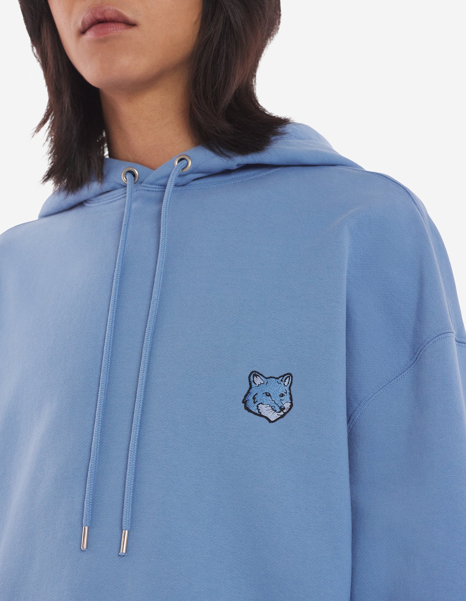 Sweat à capuche Bold Fox Head oversize avec écusson - Hampton Blue