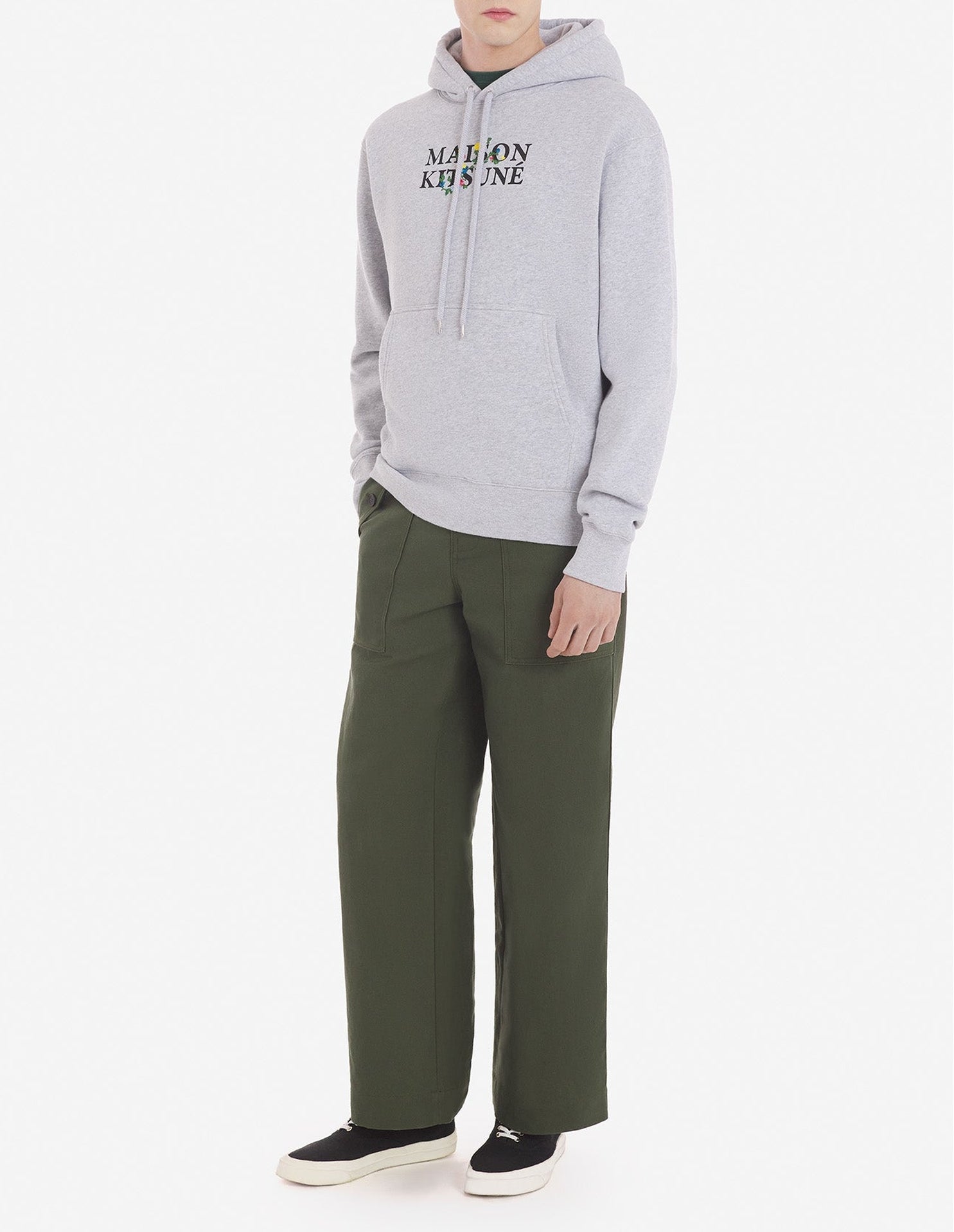 Hoodie with floral lettering - Light Grey Melange