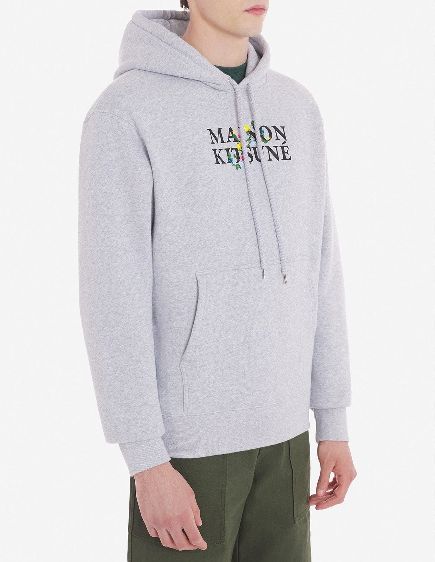 Sweat à capuche à inscription ornée de fleurs - Light Grey Melange