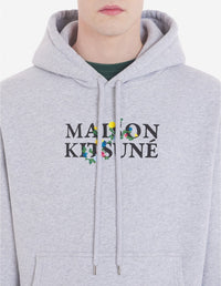 Hoodie with floral lettering - Light Grey Melange