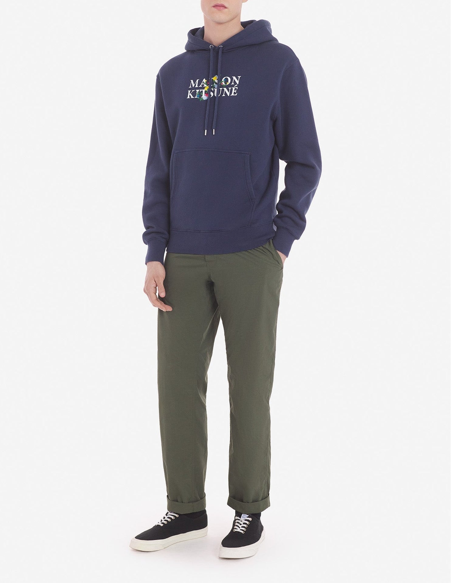 Hoodie with floral print - Ink Blue