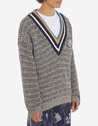 Pull à manches longues en laine mélangée - Black White Beige