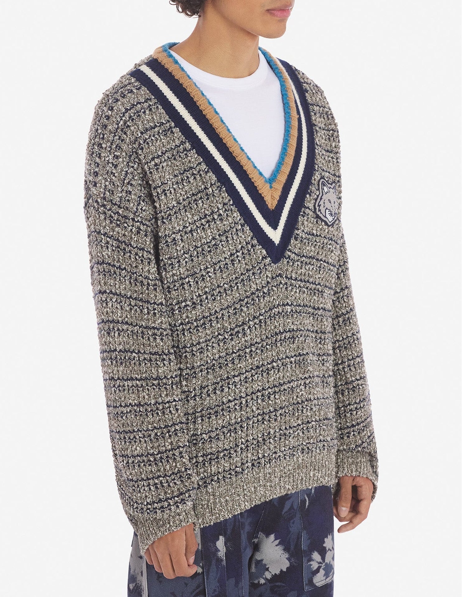 Pull à manches longues en laine mélangée - Black White Beige