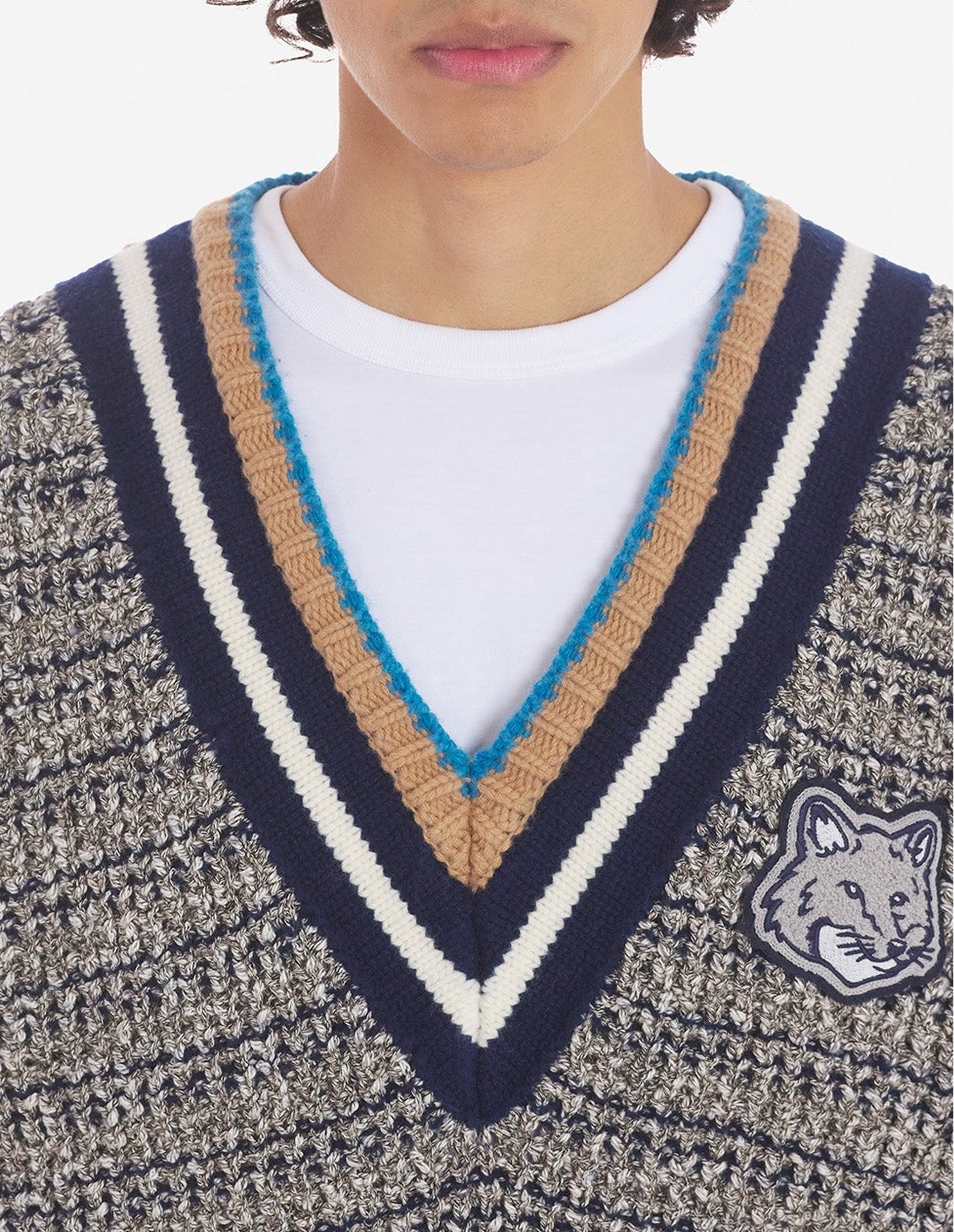 Pull à manches longues en laine mélangée - Black White Beige