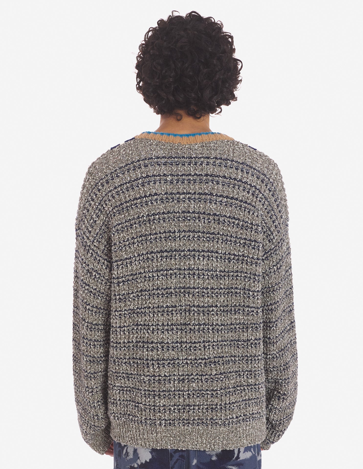 Pull à manches longues en laine mélangée - Black White Beige