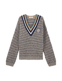 Pull à manches longues en laine mélangée - Black White Beige