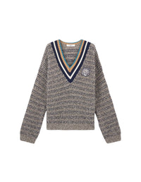 Pull à manches longues en laine mélangée - Black White Beige