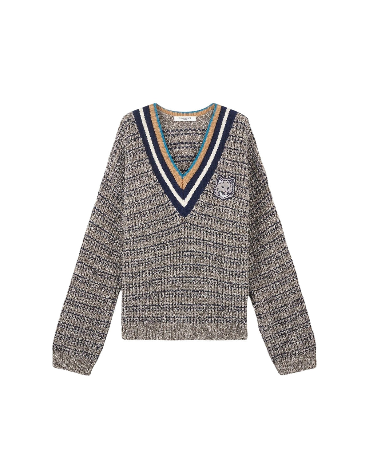 Pull à manches longues en laine mélangée - Black White Beige