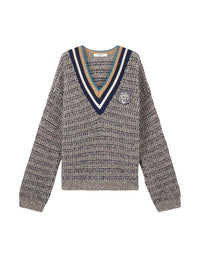 Pull à manches longues en laine mélangée - Black White Beige