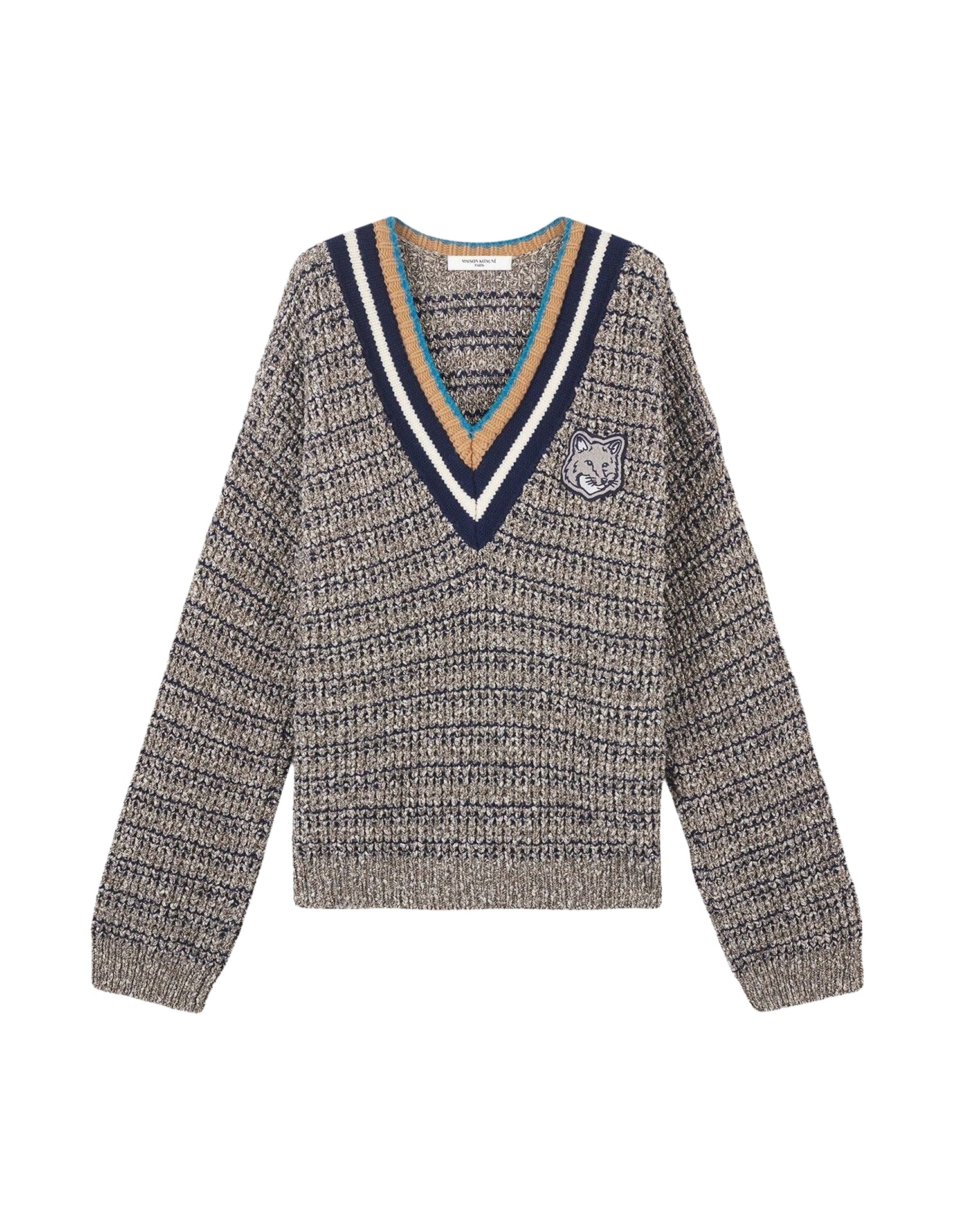 Pull à manches longues en laine mélangée - Black White Beige
