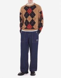 Wool jacquard jumper - Beige Black Red