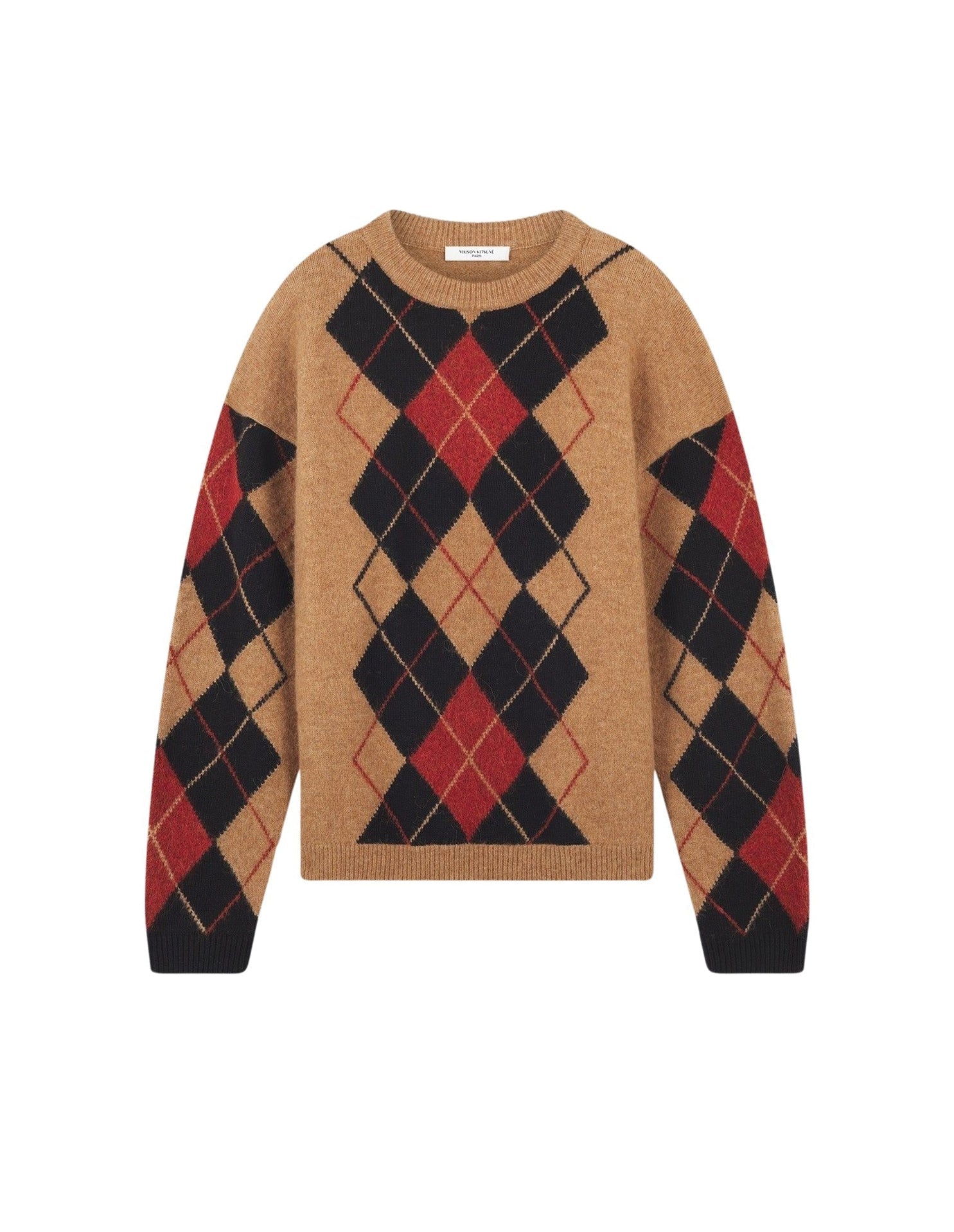 Wool jacquard jumper - Beige Black Red