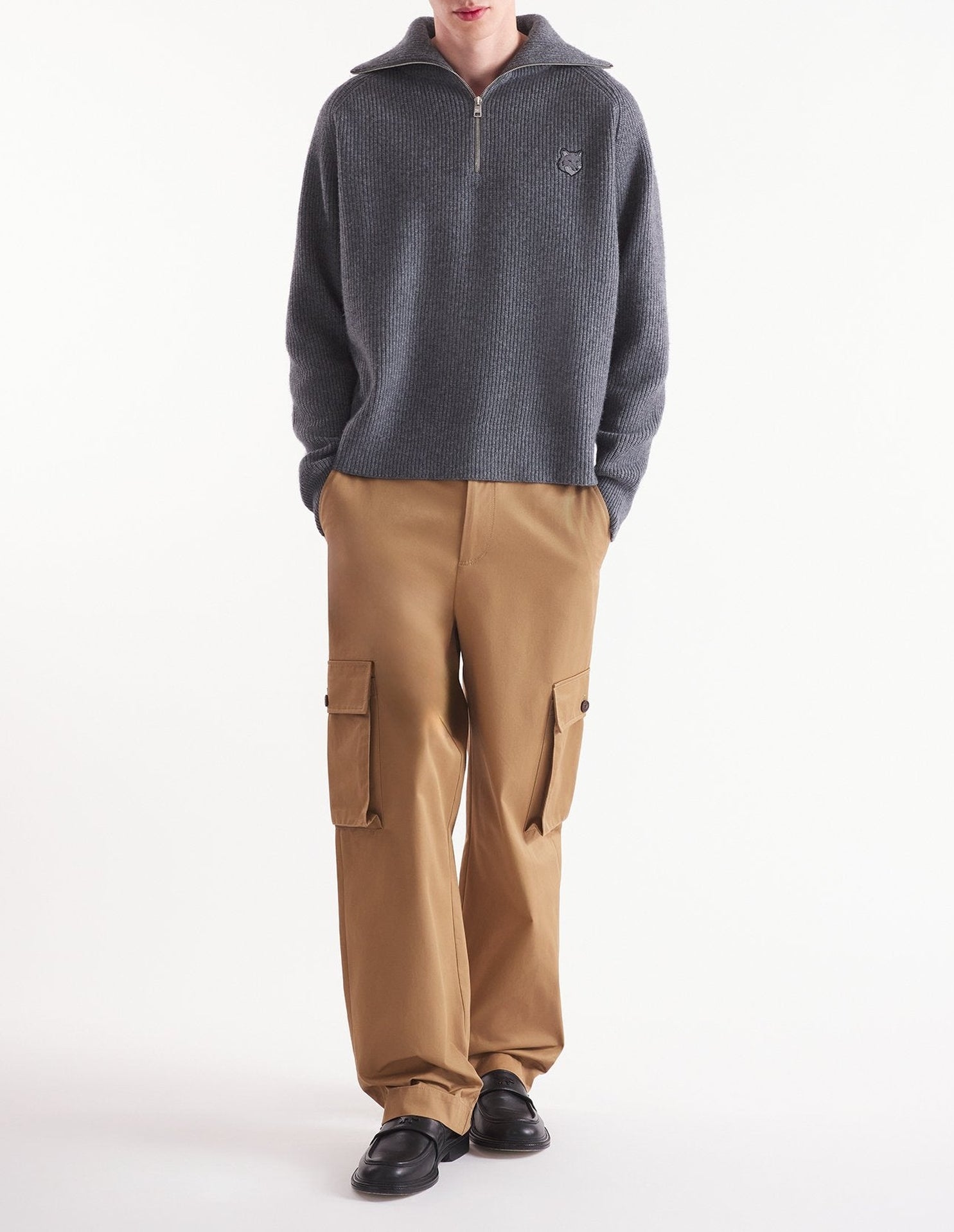 Bold Fox Head wool and cashmere zip jumper - Medium Grey Melange