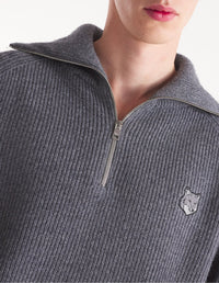 Bold Fox Head wool and cashmere zip jumper - Medium Grey Melange