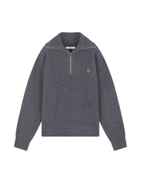 Bold Fox Head wool and cashmere zip jumper - Medium Grey Melange