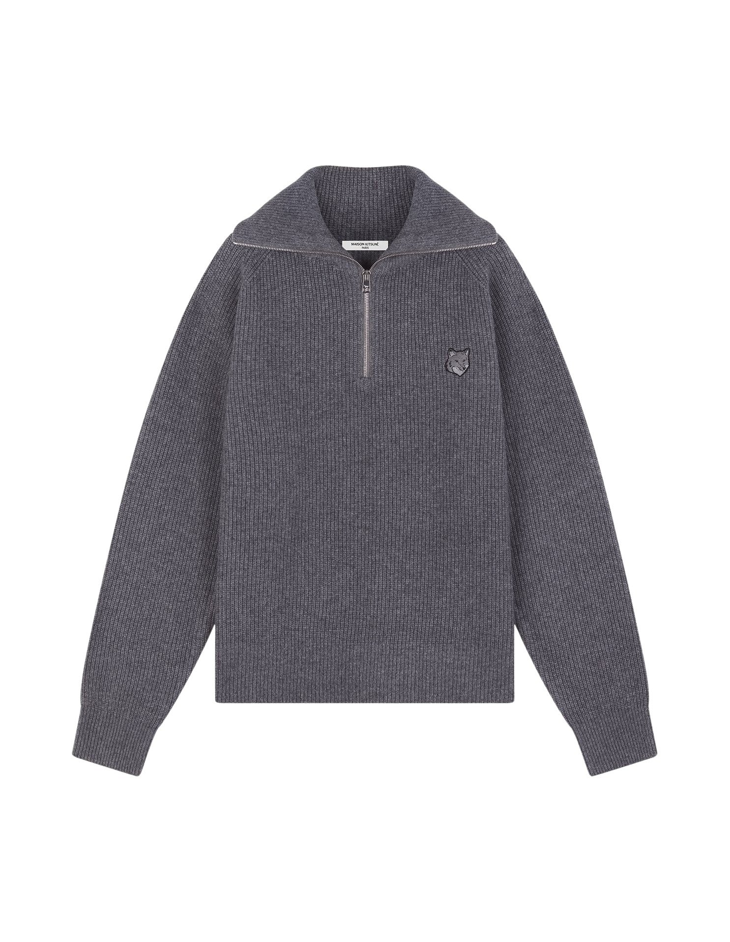 Bold Fox Head wool and cashmere zip jumper - Medium Grey Melange