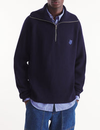 Pull Bold Fox Head zippé en laine et cachemire - Ink Blue