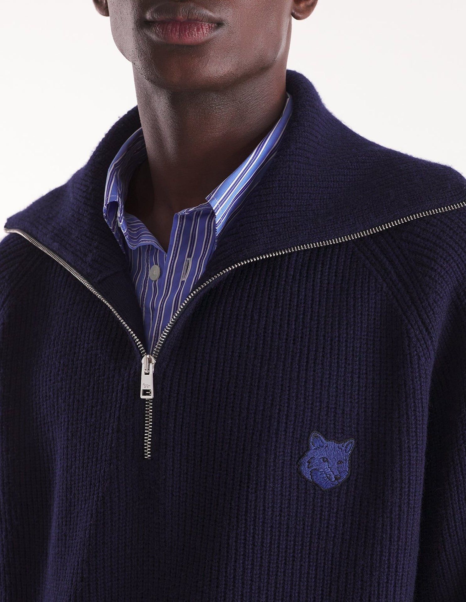 Pull Bold Fox Head zippé en laine et cachemire - Ink Blue