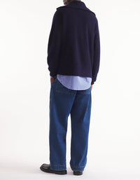 Pull Bold Fox Head zippé en laine et cachemire - Ink Blue