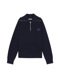 Pull Bold Fox Head zippé en laine et cachemire - Ink Blue