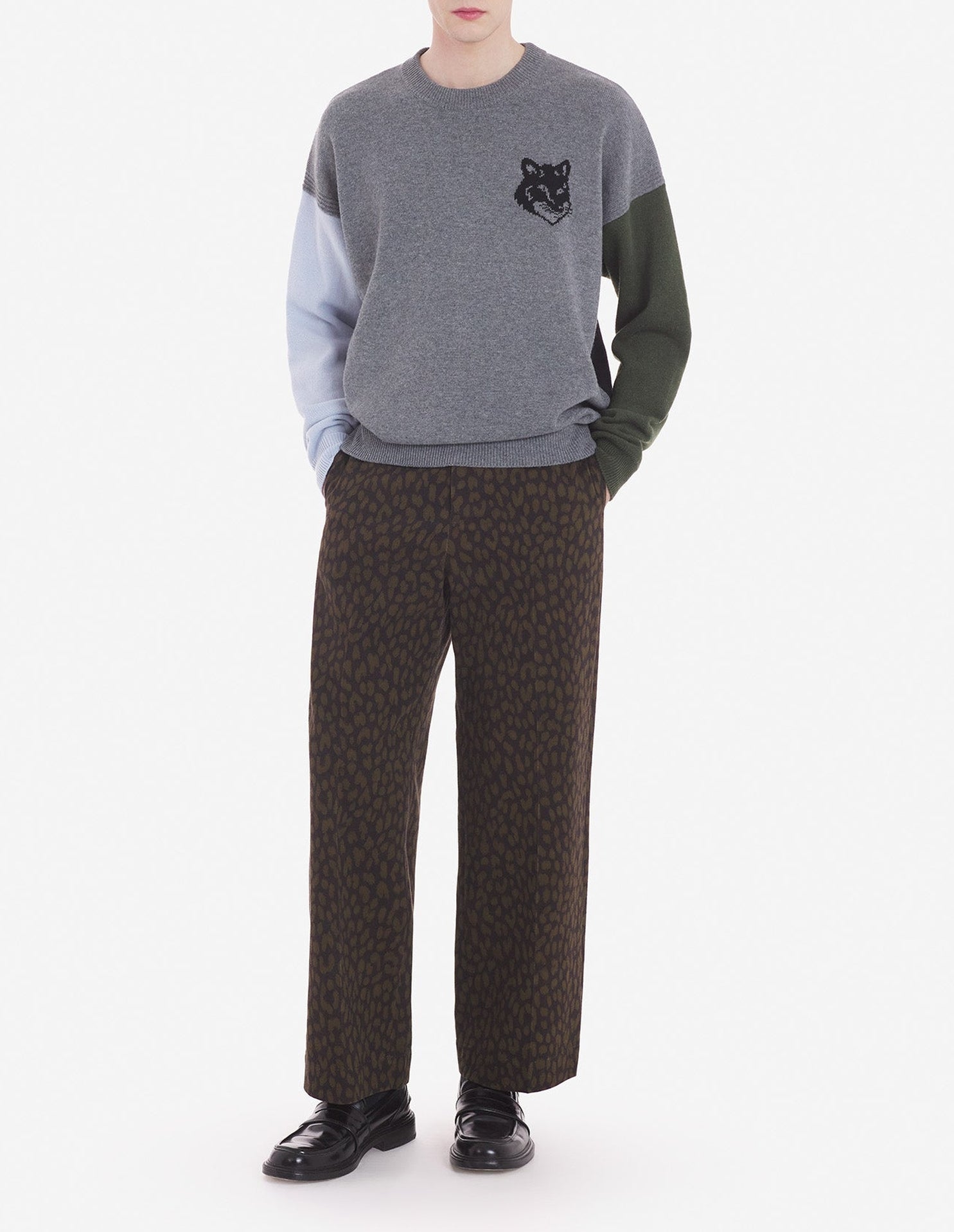 Printed wool jumper - Grey Melange & Black