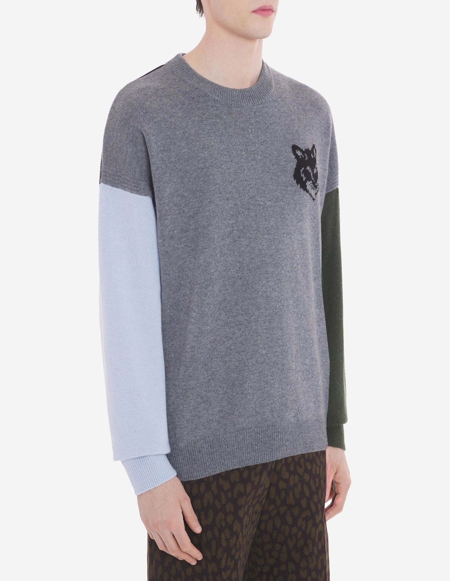 Printed wool jumper - Grey Melange & Black