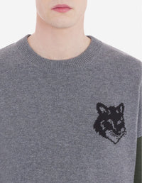 Printed wool jumper - Grey Melange & Black