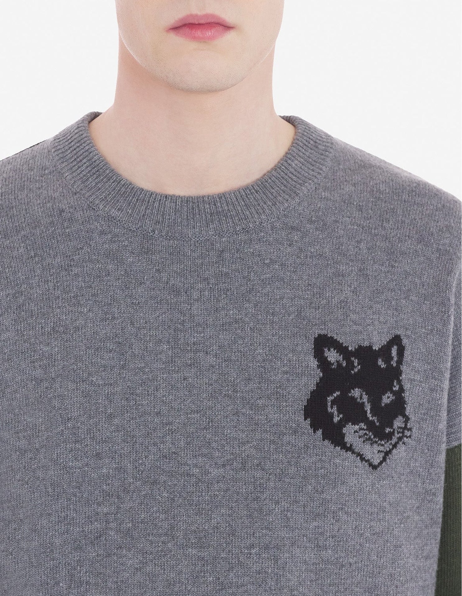Printed wool jumper - Grey Melange & Black