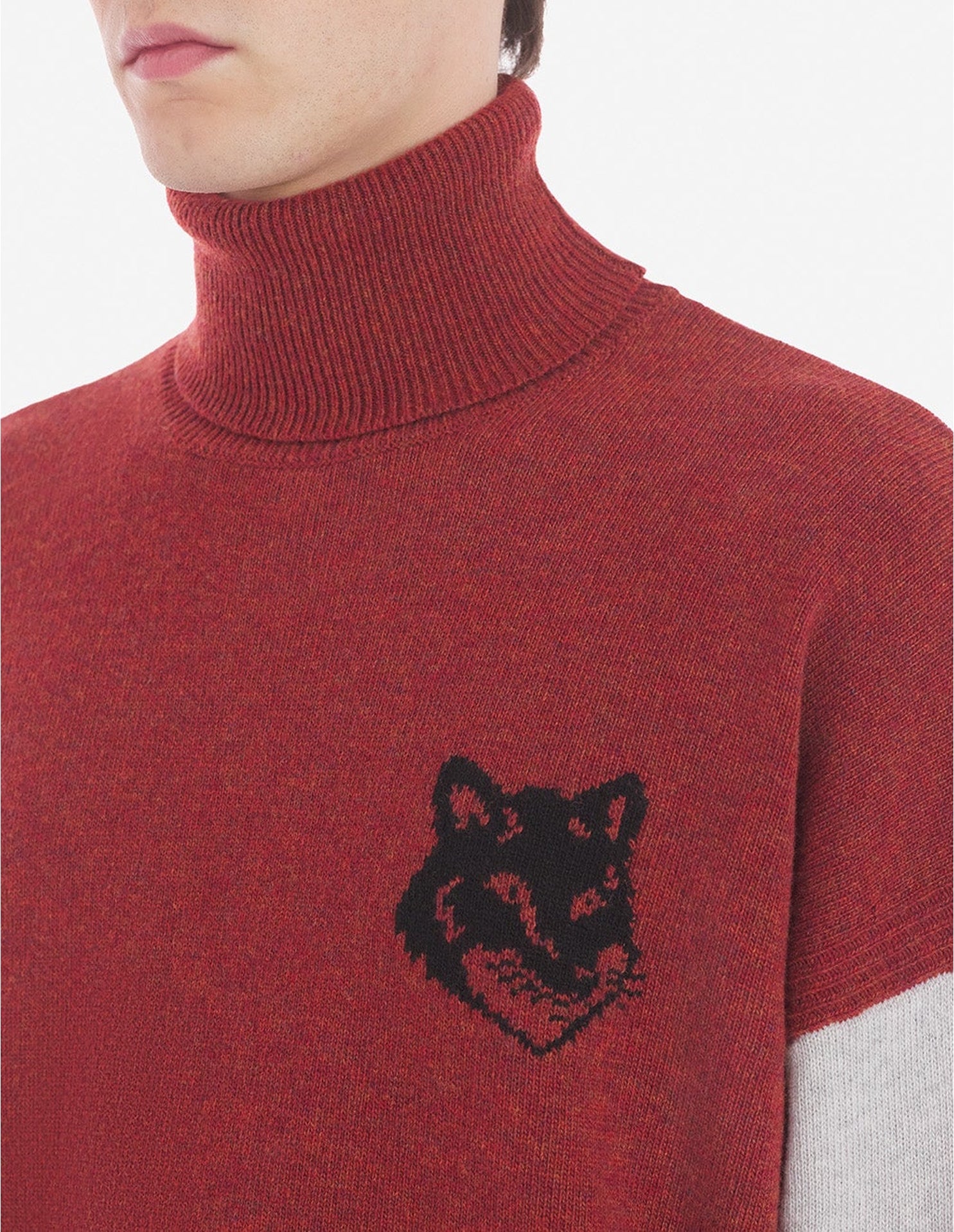 Pull à col montant en laine - Burnt Red Grey
