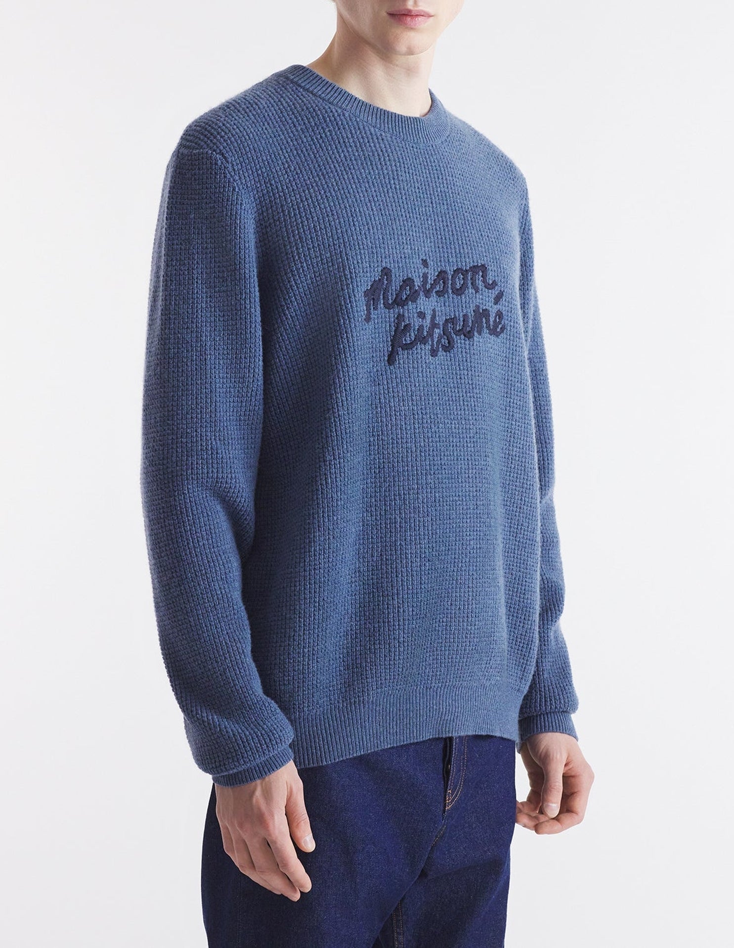 Embroidered wool jumper - Storm Blue