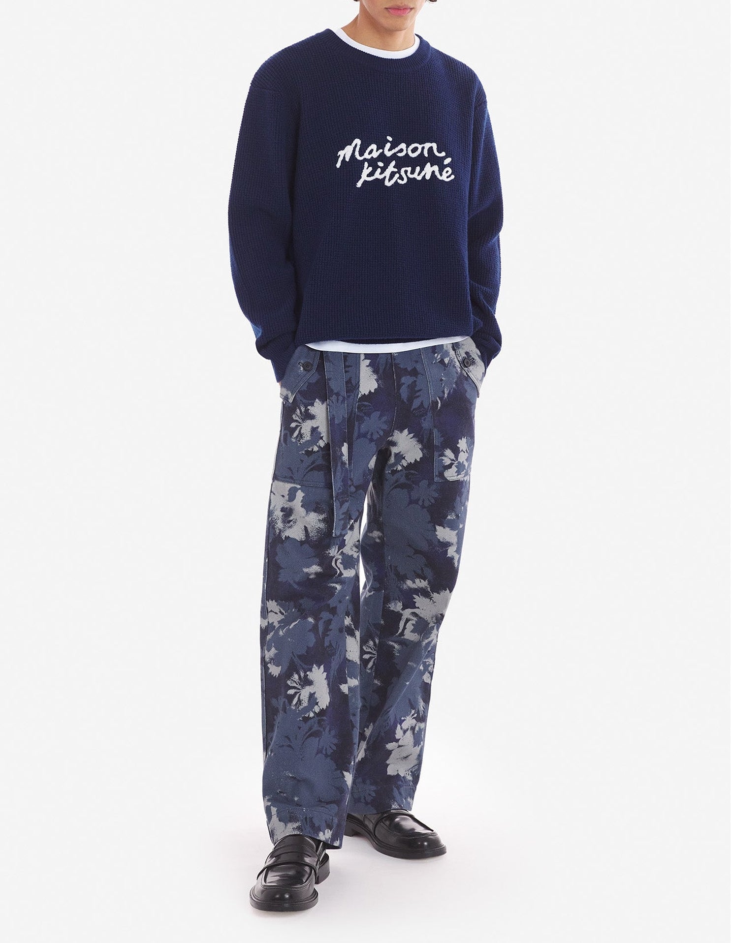 Embroidered wool jumper - Ink Blue