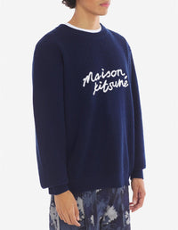 Embroidered wool jumper - Ink Blue