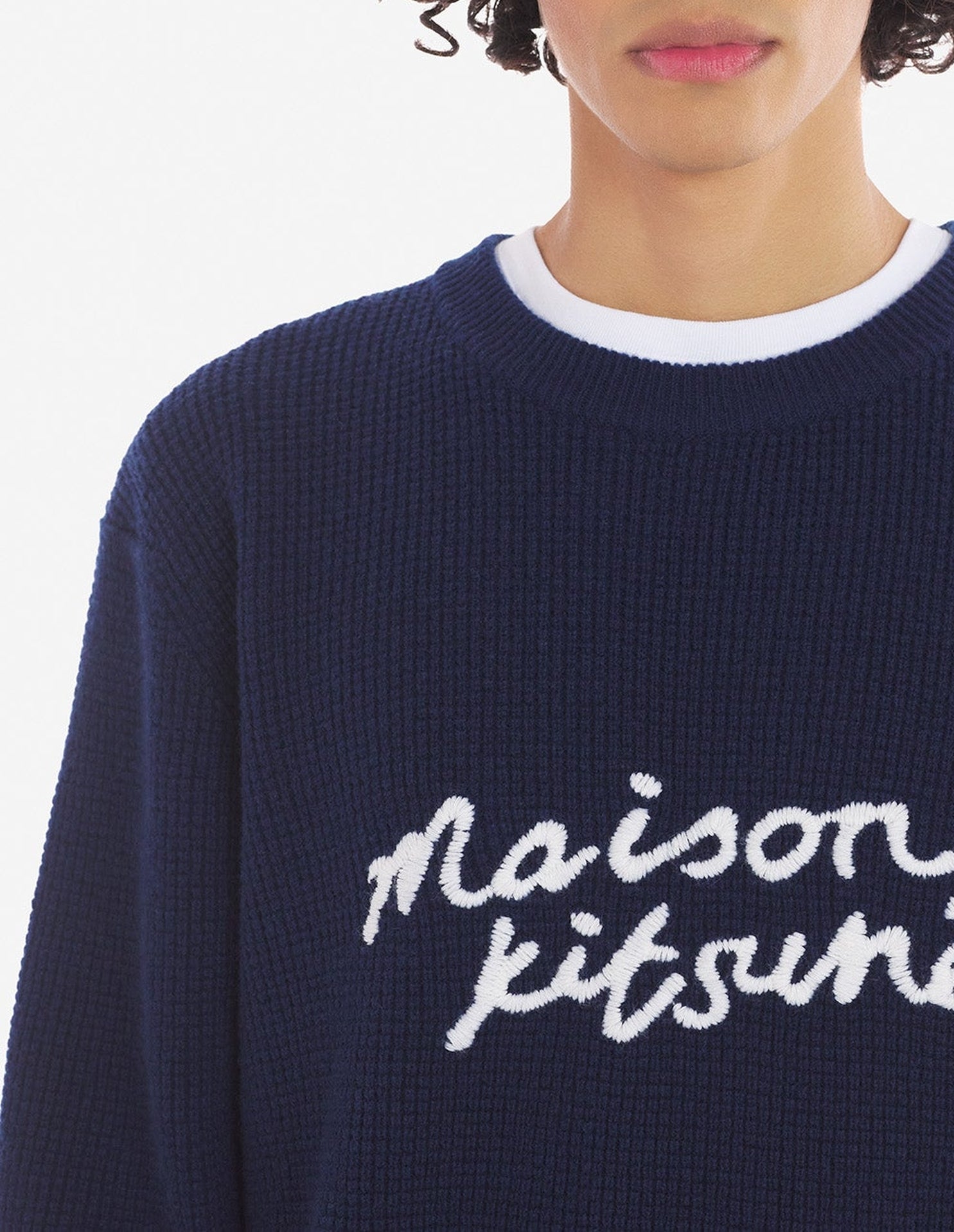 Embroidered wool jumper - Ink Blue